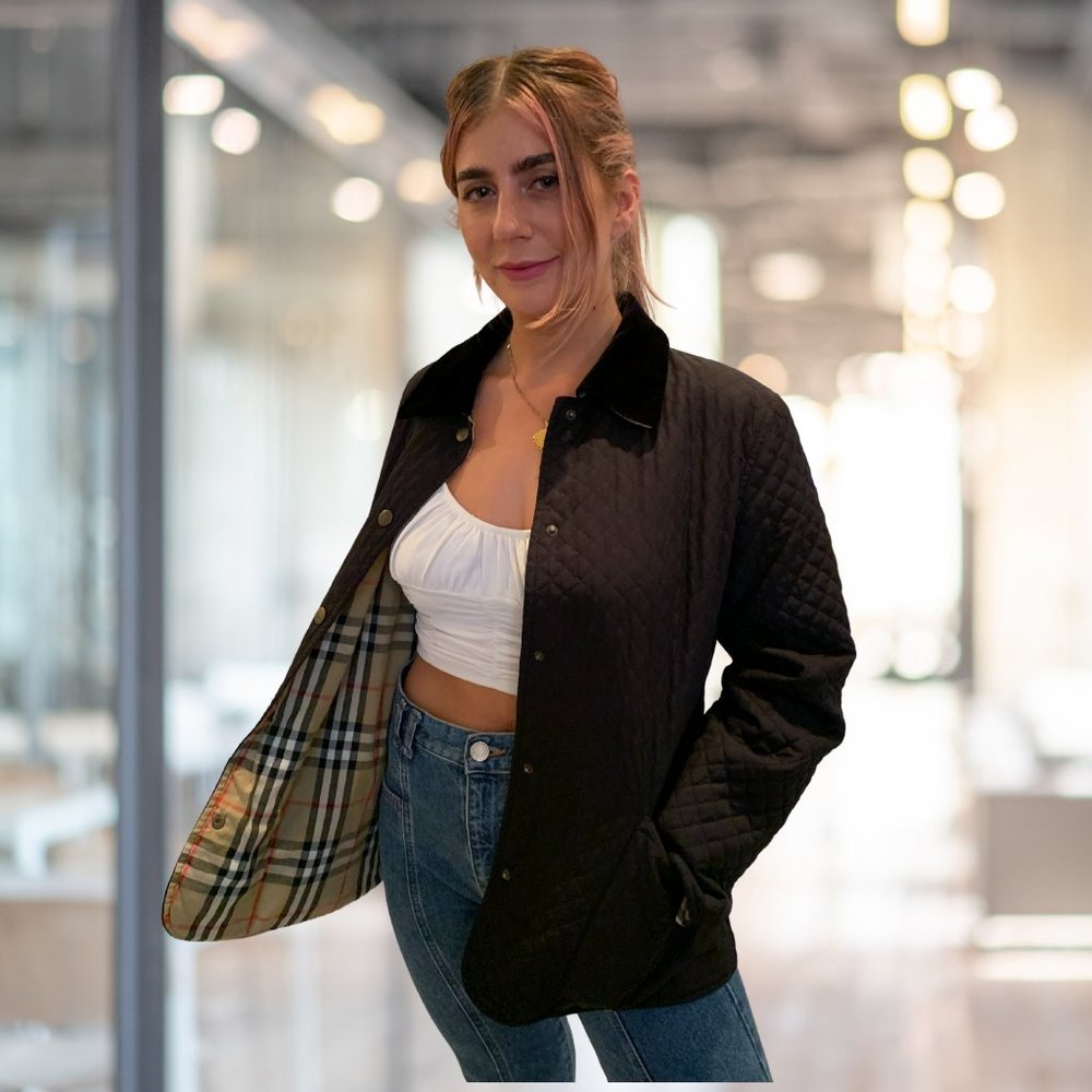 Black Burberry Quilted Jacket with Corduroy Collar